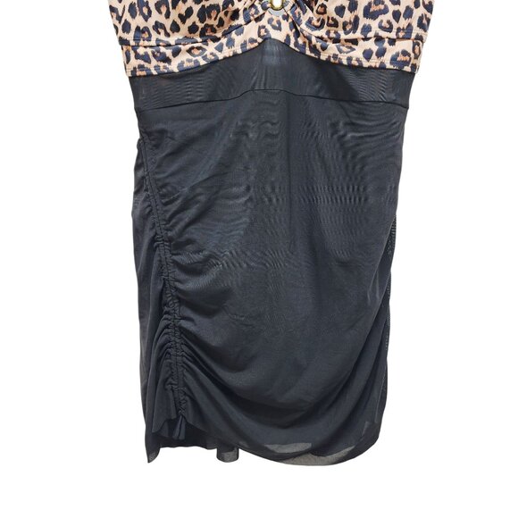 Leopard Print V-Neck Swim Dress With Ruched Sides & Built-In Bottoms Size XXL - Picture 4 of 7